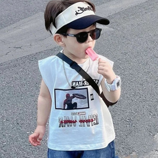 🌈Yi JiA寶貝屋🎀夏裝新款洋氣男童無袖寬松t恤背心潮卡通圖案純棉中小童百搭上衣