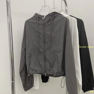 立領沖鋒衣 外套女 2024夏季 新款韓版 小個子 休閑 薄款 防曬服 短款上衣 CR