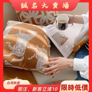 🎇桃園出貨+發票🎉腰枕靠背墊枕頭北歐風茶木色皇家提花抱枕法式中古沙發客廳皮草靠墊枕套zyb