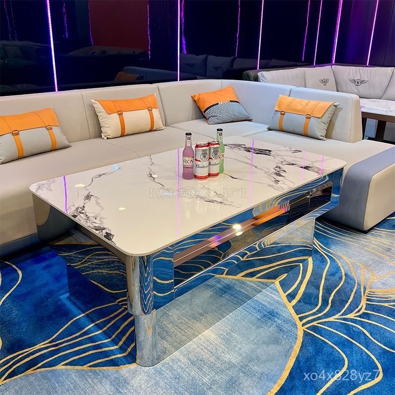 【新店促銷】KTV酒吧茶幾定製夜場會所不銹鋼巖闆大理石髮光臺酒吧桌卡座沙髮 I2BW