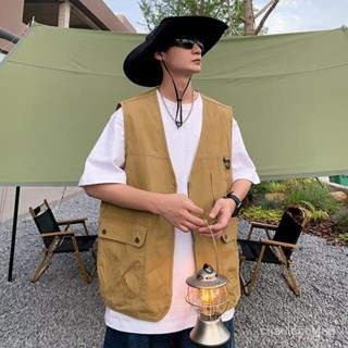🔥桃園出貨🔥美式複古 工裝馬甲男 夏季 機能風背心 馬甲 戶外 坎肩 無袖 夾克外套 夏季馬甲男女