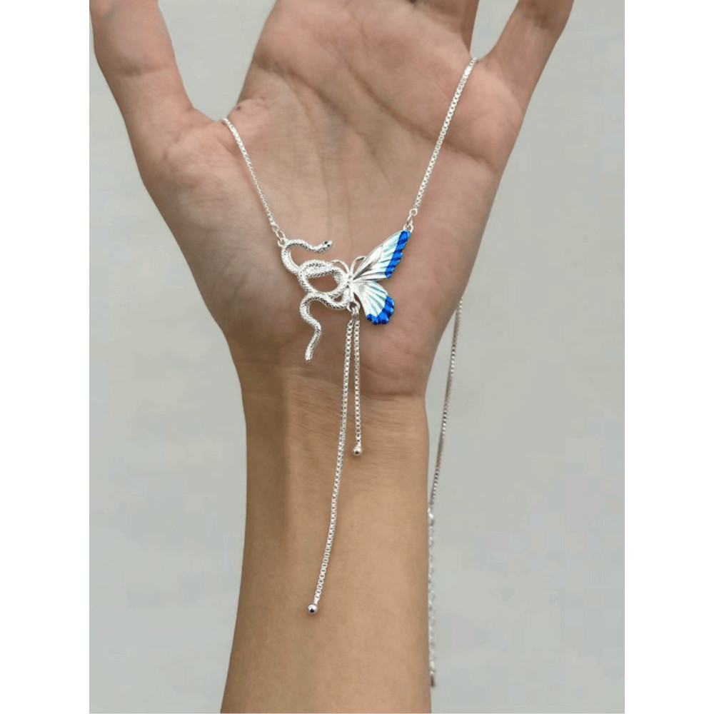 【靈蛇 蝶舞】小衆設計感蝴蝶靈蛇項鏈 ins鎖骨鏈 百搭氣質春夏頸鏈 時尚潮流女款項鏈 項鏈飾品 NBVA