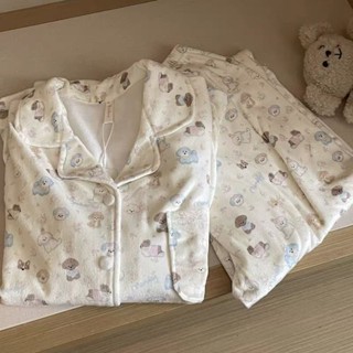 小柴兔~甜美可愛奶油小狗德絨睡衣女冬季加絨加厚保暖ins學生居家服套裝