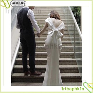 春裝 裙子 外套 睡衣 法式輕婚紗 簡約復古新娘結婚出門紗性感露背緞面晚禮服女L