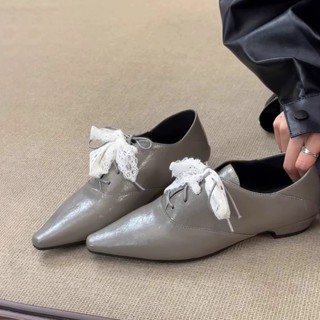 實拍｜娃娃鞋 夏季女神 溫柔風 平底鞋 芭蕾鞋 懶人鞋 尖頭小眾蕾絲綁帶複古小單鞋百搭氣質女深口平底鞋