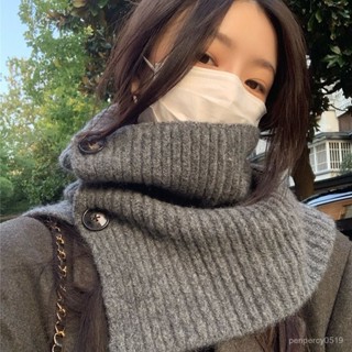 🐱限時下殺🐱針織鈕扣圍脖 保暖圍脖 圍脖 脖圍 鈕扣圍巾 圍巾 針織圍脖 脖套 毛線圍巾百搭紐扣圍脖秋冬保暖披肩女 HG