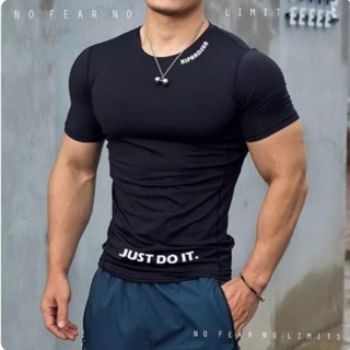 💓限時下殺💓 【彈力面料】夏季新款健身服男高彈緊身衣速幹吸汗透氣戶外運動教練打底訓練服男運動健身服跑步訓練 健身衣