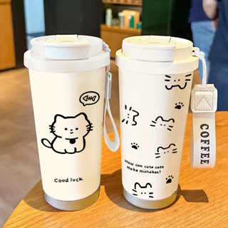 精品推薦【累計熱銷5000萬+件】LEBETE小貓日記保溫杯不鏽鋼陶瓷咖啡杯男女便攜手提吸管雙飲水杯