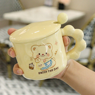 小熊水杯 陶瓷杯 馬克杯 帶蓋ins風 禮盒裝 杯子 牛奶杯 咖啡杯 可愛水杯 閨蜜禮物 生日禮物 兒童水杯 學生水杯