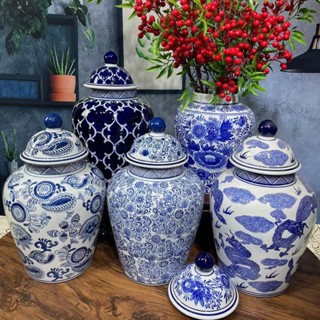 【新品推薦】陶瓷青花瓷花瓶擺件客廳插花博古架電視櫃中式將軍罐擺件陶瓷飾品