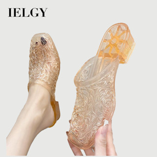 IELGY 水晶鞋頭透明果凍涼鞋休閒女夏季時尚增高粗跟