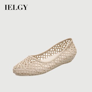 IELGY 透氣雨鞋夏季鞋頭平底防滑沙灘果凍鞋鏤空涼鞋女