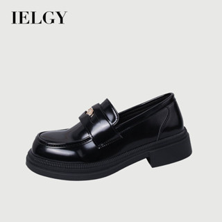 IELGY 黑色法式樂福鞋復古英倫風皮鞋女2025厚底粗跟