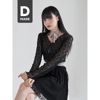Codibook｜韓國 DANGDANG GIRL 大尺碼V領蕾絲拼接印花短版罩衫［預購］長袖上衣 女裝