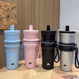 臺灣出貨 710ml時尚不銹鋼304保溫瓶帶吸管防漏咖啡茶冷飲汽車保溫瓶旅行不倒翁128