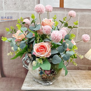 新款 仿真花餐桌高階插花套裝客廳擺件家居裝飾玫瑰花假花室內組合花藝 三木家居