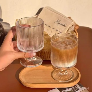 臺灣熱銷 北歐豎條紋酒杯可樂咖啡冷萃杯高腳奶昔玻璃杯廠家批發促銷水杯