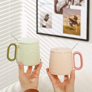 【新品推薦】簡約小清新馬克杯創意咖啡杯帶蓋勺波紋陶瓷水杯辦公室杯子伴手禮
