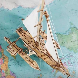 積木建築 拼圖 【木質環保】木製3d拼裝帆船立體拼圖diy手工積木製作組裝益智玩具兒童新款
