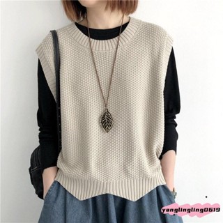 🧊【夏季必備】✨時尚推薦✨針織馬甲背心女 純色寬鬆圓領不規則套頭坎肩馬夾 馬甲 無袖 百搭 顯瘦 洋氣 背心 外套 上