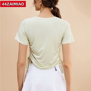 強身健體🏸運動上衣女 夏季薄款抽繩收腰短袖健身跑步訓練t恤普拉提瑜伽服JS
