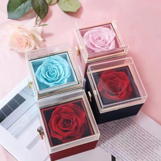 【新品推薦】永生花翻轉旋轉戒指盒項鏈求婚告白創意情侶對戒吊墜禮物收納禮盒
