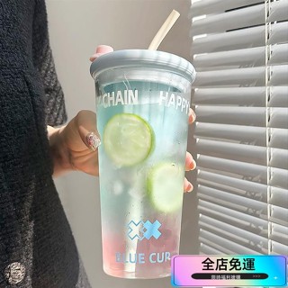 🔥新品下殺🔥750ml玻璃水杯 女茶水分離泡茶杯 新款2024吸管杯 家用喝水大容量果汁杯子 提手咖啡隨行吸管杯 透