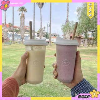 🌸花旗鋪子🌸自製韓風ins同款可愛小蘋果透明咖啡杯 帶蓋奶茶牛奶杯 果汁飲品杯 學生隨手水杯奶茶杯 環保英文水杯