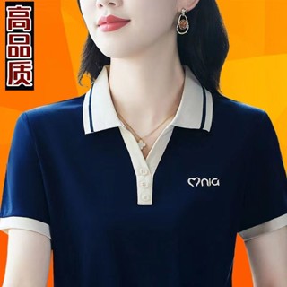 媽媽裝中年新款翻領polo衫大碼休閒短袖T恤氣質運動上衣女遮肚款 POLO領上衣女 POLO衫女 大尺碼夏季女裝上衣