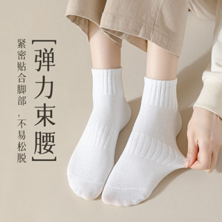 現貨 24小時發貨 素色襪子女款春秋棉襪子中筒吸汗防臭薄款簡約黑灰白舒適短筒襪子男 D1012 PKOO