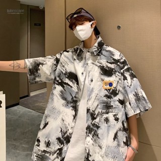 M-8XL 夏威夷風海灘花襯衫男 大尺碼短袖襯衫 胖子寬鬆落肩五分袖襯衫 休閒 扎染印花男生襯衫Manscape
