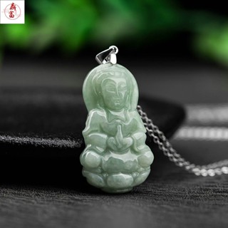 天然翡翠豆種觀音佛像吊墜925銀鑲冰種玉石男女款玉墜GY66