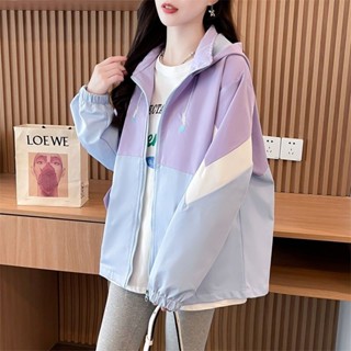 語馨潮流女裝🌟衝鋒衣春秋款外套女撞色2024初秋新款漸變色設計少女連帽風衣上衣