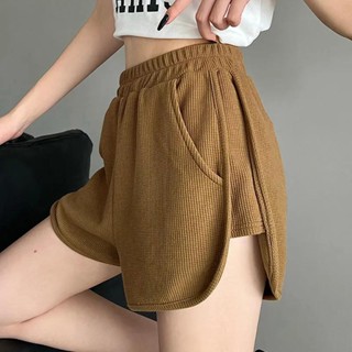 免運💥可開票💥華夫格運動褲短褲子女夏季2023新款寬鬆顯瘦高腰大碼休閒闊腿褲子