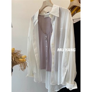 𝑩𝑮 天絲薄款長袖襯衫女 蝴蝶結刺繡防曬襯衫女 夏季薄款慵懶寬鬆百搭襯衫 大碼胖mm上衣 女裝