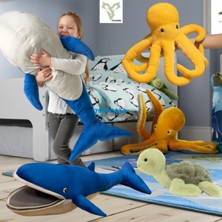 【Sｏｏｎ 新品促銷】拉鍊藍鯨毛絨玩具可愛海龜章魚毛絨公仔抱枕海洋動物毛絨玩具靠墊家居臥室裝飾柔軟嬰兒安撫娃娃兒童生日聖