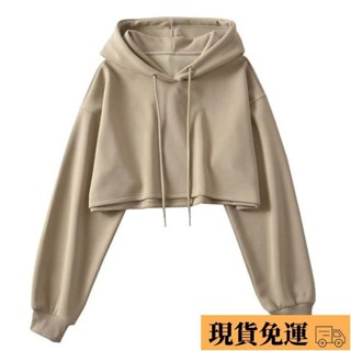 🚛臺灣限時低價🚛大學T 帽T 美式短款連帽衛衣女款設計感2023秋季韓版寬鬆露臍長袖上衣