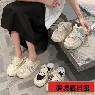 帆布半拖鞋 女帆布鞋 包頭鞋 帆布鞋 包頭懶人鞋 厚底穆勒鞋 穆勒鞋 女鞋懶人鞋 厚底半拖 包頭拖鞋女