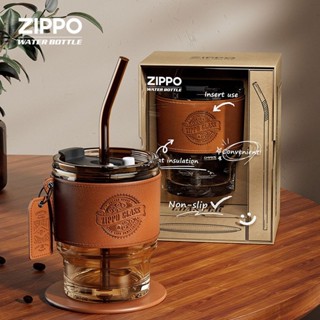 Zippo玻璃水杯帶吸管式咖啡杯ins風高顏值辦公室復古男女隨行杯子