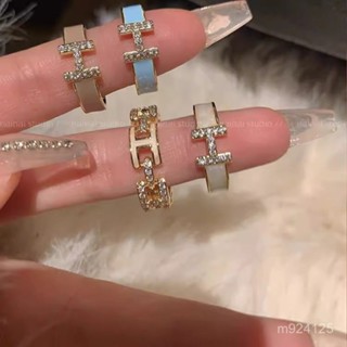 🎁熱銷新款 臺灣發貨🎁字母H戒指~琺瑯滴油鋯石高級感開口ins小眾法式網紅指環情侶對戒 不銹鋼戒指 鈦鋼戒指 尾戒