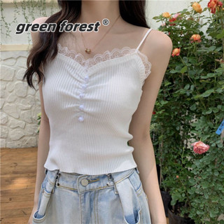[Green Forest]蕾絲拼接針織背心吊帶女2025年夏季新款法式百搭外穿內搭打底上衣