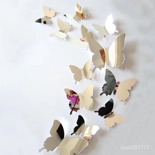 桌布 墻紙 墻貼 壁貼 壁布 遮醜壁貼3D立體鏡麵模擬蝴蝶裝飾墻貼節日裝飾咖啡館小久館展櫃佈置墻貼飾