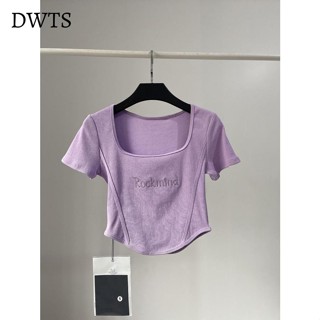 臺灣出貨[DWTS]多色可選~ 短版上衣 歐美 辣妹上衣 短款高腰露臍上衣女 夏季性感大U領 修身 弧形下