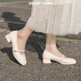 【XX|茜茜 SHOP】軟皮高跟鞋女 百搭粗跟 一字帶涼跟鞋 增高跟鞋 軟皮方頭低跟單鞋 女粗跟 晚晚風僊女中跟瑪麗珍鞋