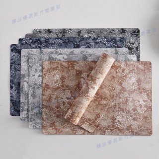 嘉義免運♕中國風國潮絲綢紋理皮革餐墊 PVC桌墊 隔熱墊 防燙墊 防水防油汙碗墊 仿皮質墊子 多種形狀餐桌墊