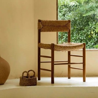 『One home』中古實木編藤餐椅家用北歐法式靠背椅民宿簡約咖啡廳休閒複古椅子
