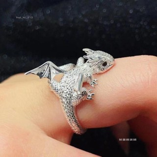 解憂💐可愛寵物小飛龍動物造型戒指時尚個性設計冷風開口食指戒指