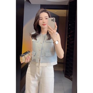 免運💖今年流行短款上衣2025夏季法式高階感洋氣漂亮小香風藍色馬甲背心