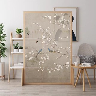 『One home』新中式實木屏風隔斷客廳進門玄關臥室遮擋家用酒店移動花鳥辦公室