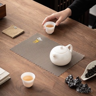 【臺灣熱賣】茶席墊子新中式刺繡茶墊防水竹蓆功夫茶具配件茶桌茶盤茶臺過濾墊